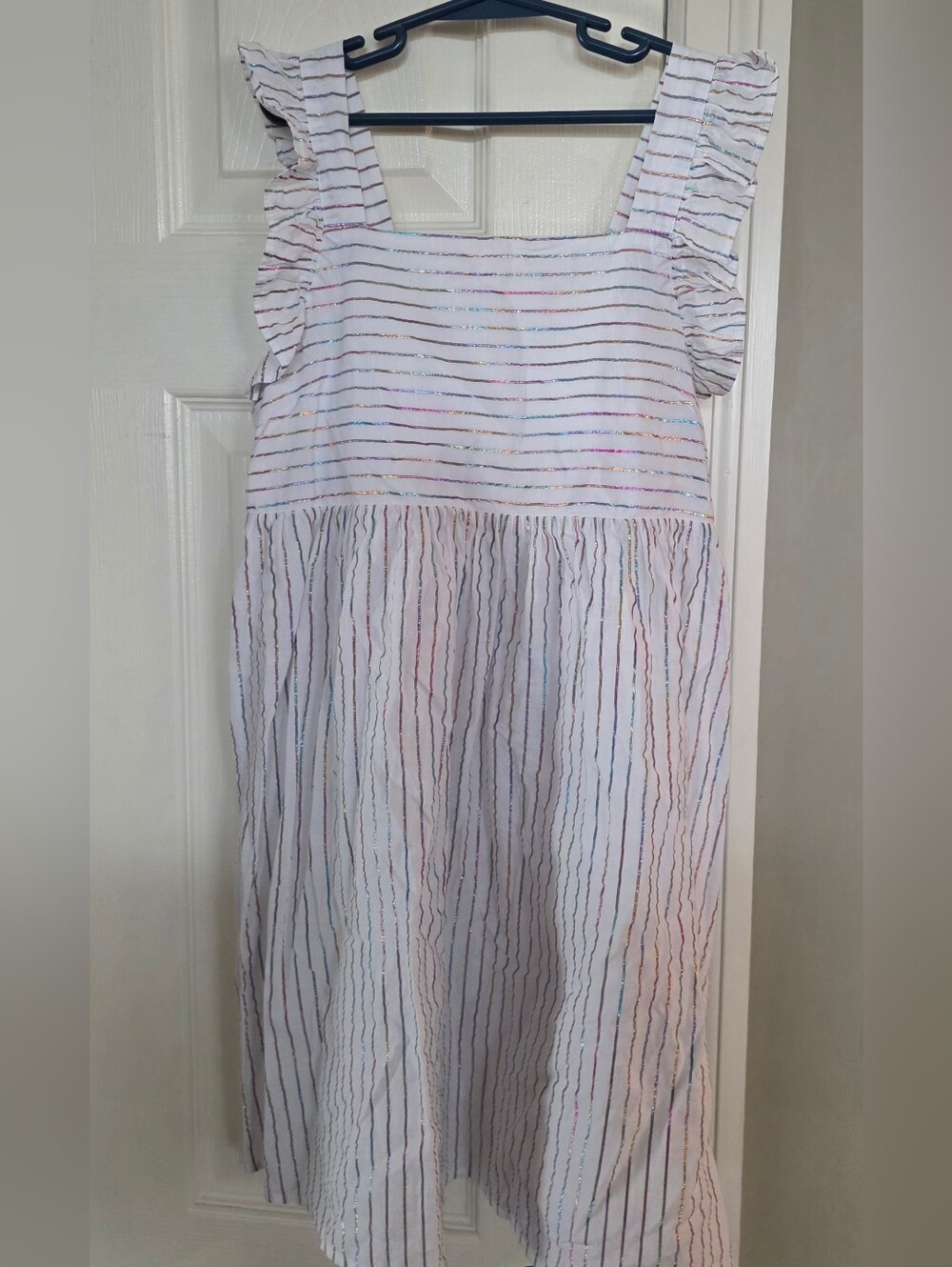 Crewcuts White Sleeveless Dress with Multicolor Metallic Stripes 12